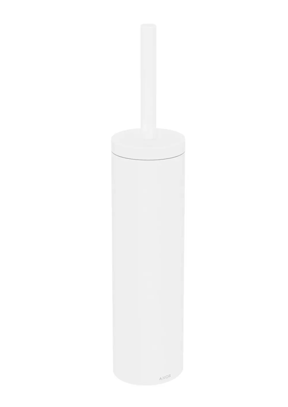 Toilettenbürstenhalter in Weiß mit rundem Design und einem integrierten Stab, montiert auf einem Untergrund, mit der Marke AXOR sichtbar.